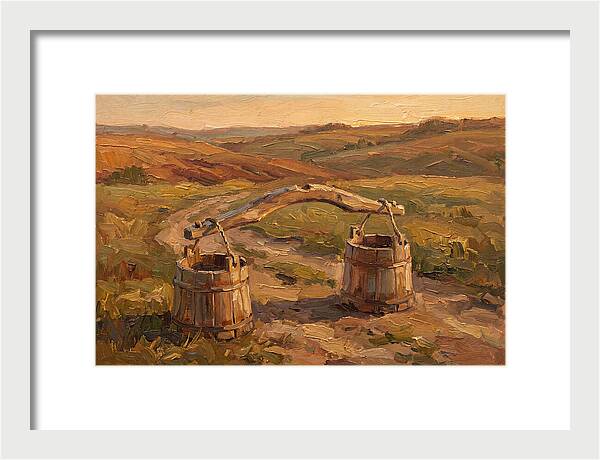 Vintage Wooden Yoke Against Rolling Hills