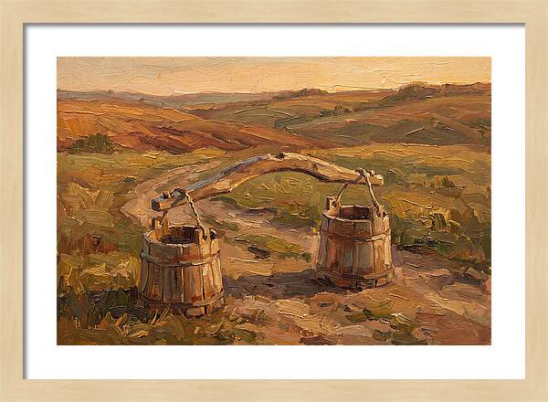 Vintage Wooden Yoke Against Rolling Hills