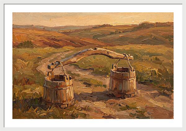 Vintage Wooden Yoke Against Rolling Hills