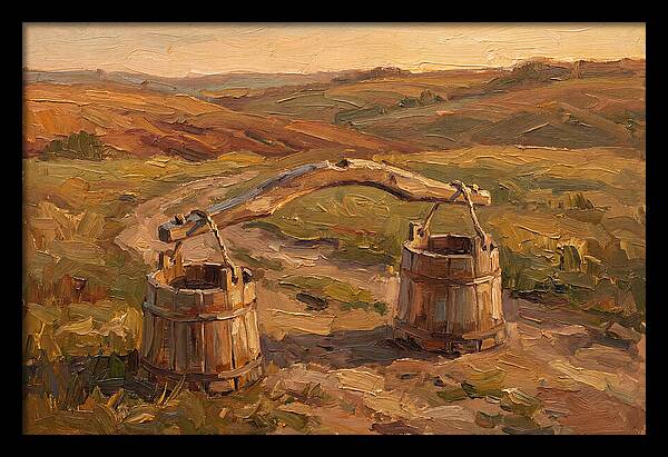 Vintage Wooden Yoke Against Rolling Hills