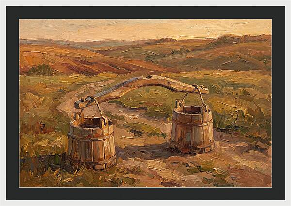 Vintage Wooden Yoke Against Rolling Hills