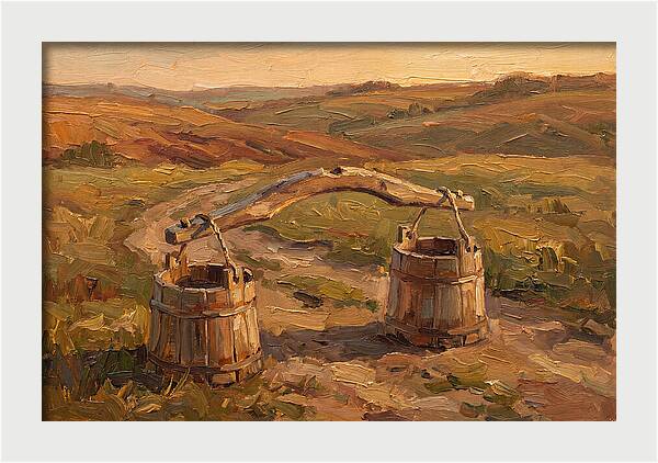 Vintage Wooden Yoke Against Rolling Hills