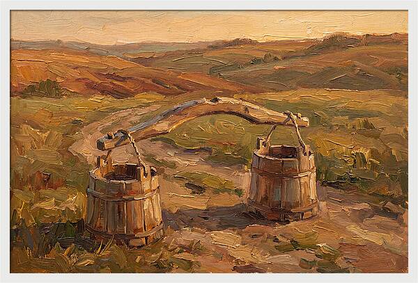 Vintage Wooden Yoke Against Rolling Hills