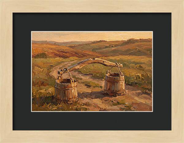 Vintage Wooden Yoke Against Rolling Hills