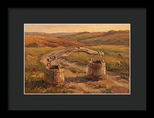 Vintage Wooden Yoke Against Rolling Hills