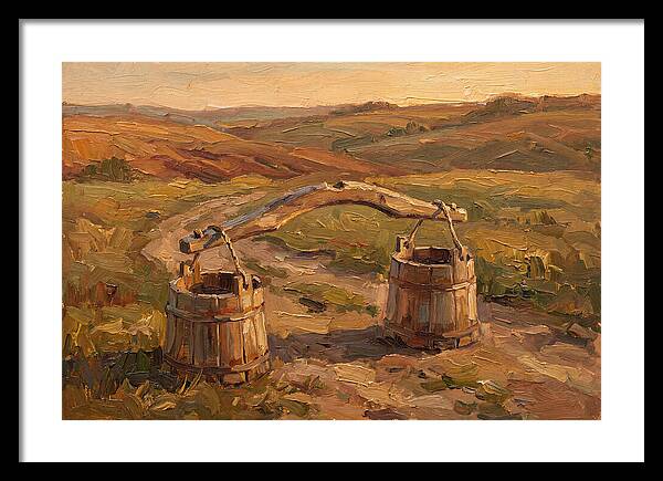 Vintage Wooden Yoke Against Rolling Hills
