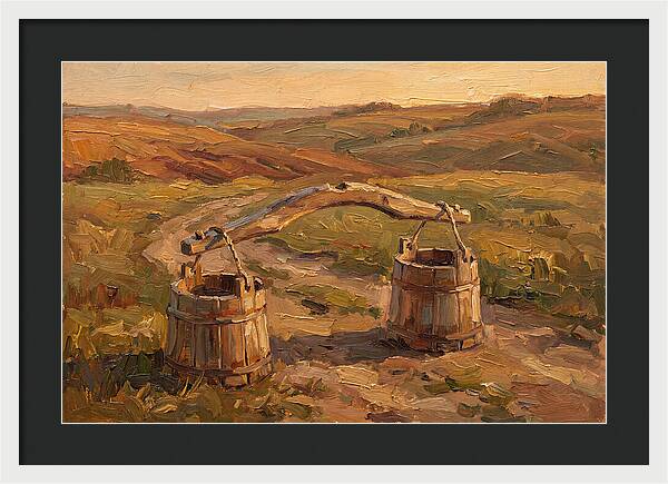 Vintage Wooden Yoke Against Rolling Hills