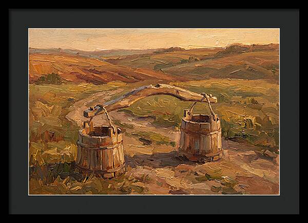 Vintage Wooden Yoke Against Rolling Hills