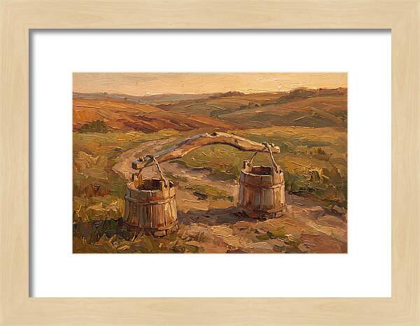 Vintage Wooden Yoke Against Rolling Hills