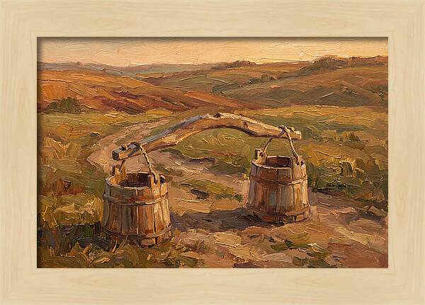 Vintage Wooden Yoke Against Rolling Hills