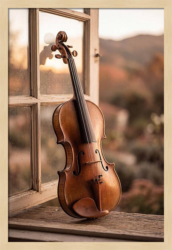 Violin Resting Against Window