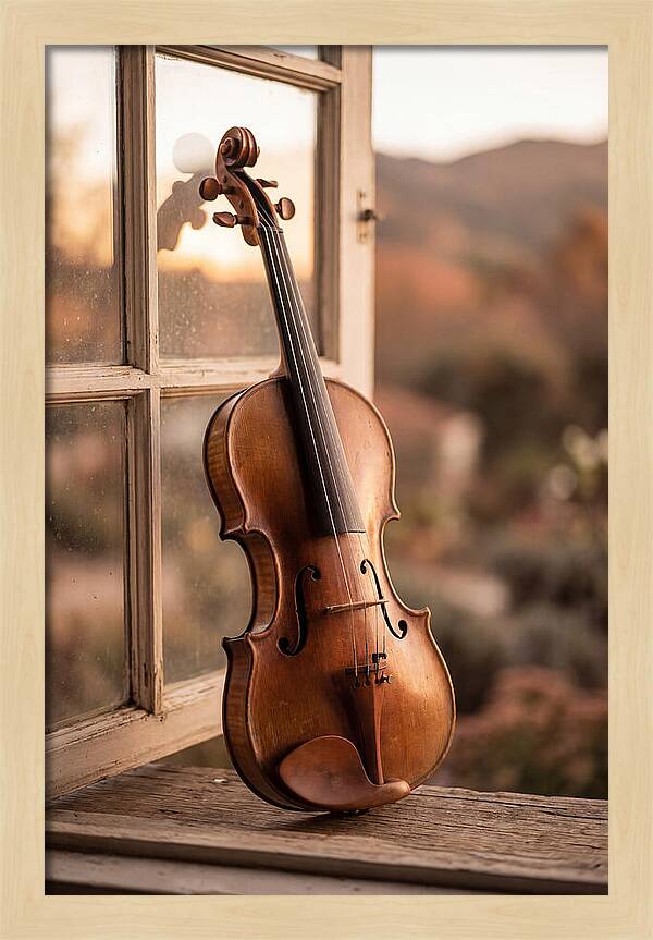 Violin Resting Against Window