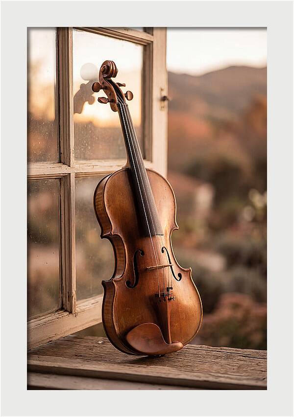 Violin Resting Against Window