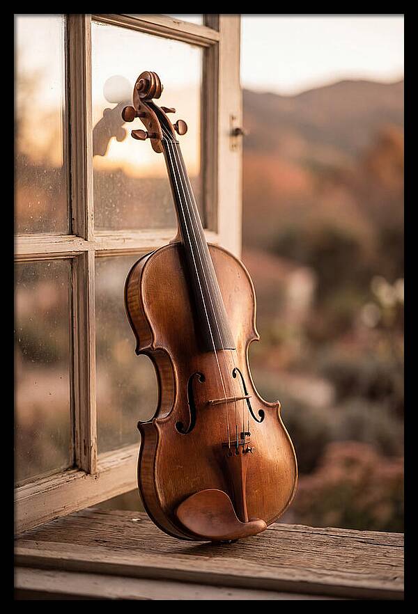 Violin Resting Against Window
