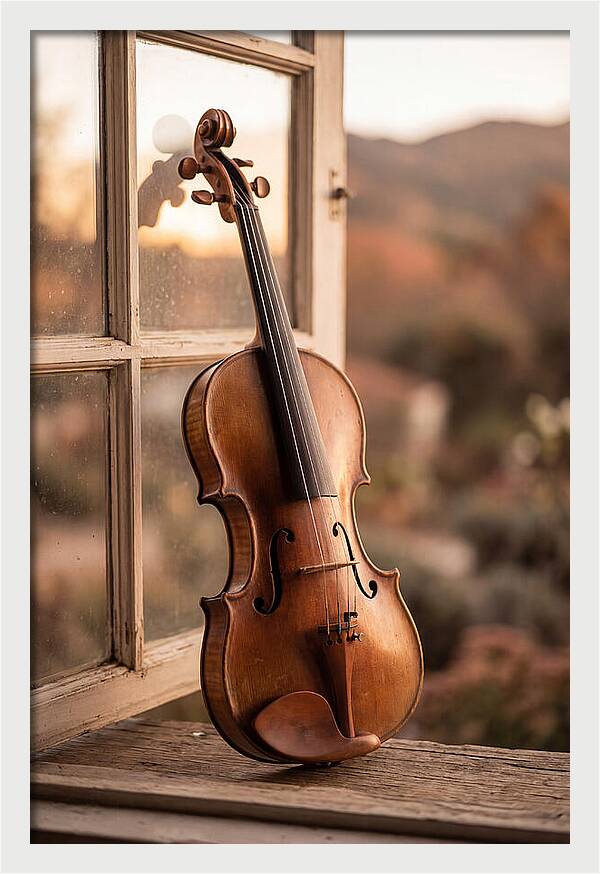 Violin Resting Against Window
