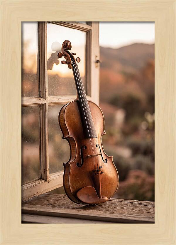 Violin Resting Against Window