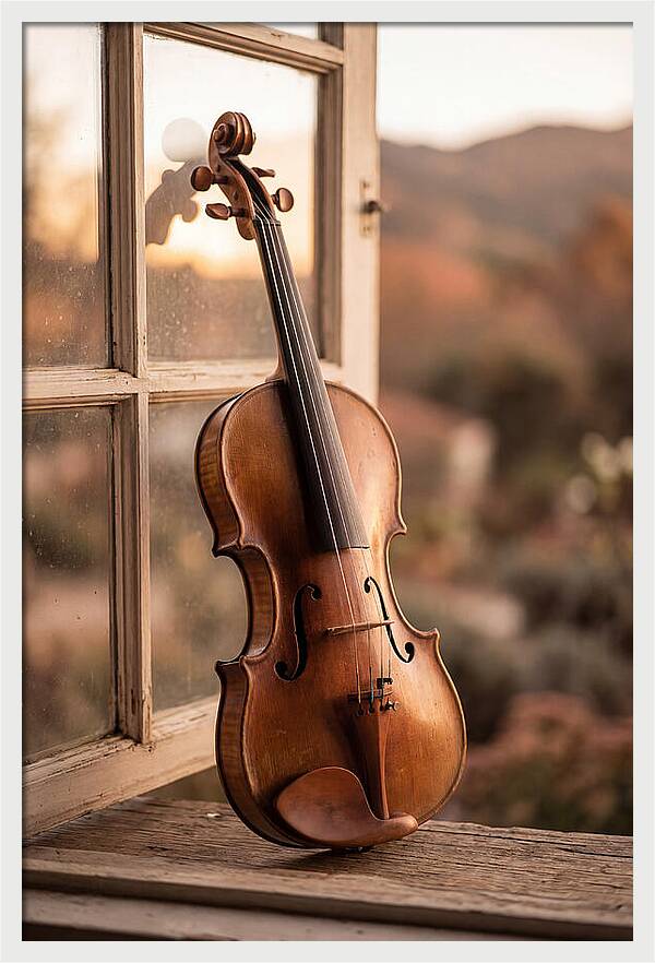 Violin Resting Against Window