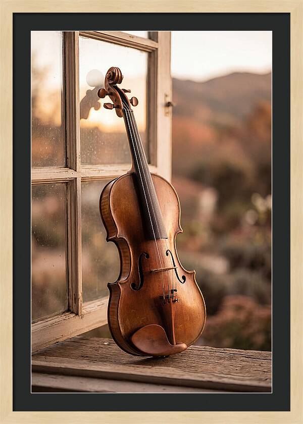 Violin Resting Against Window