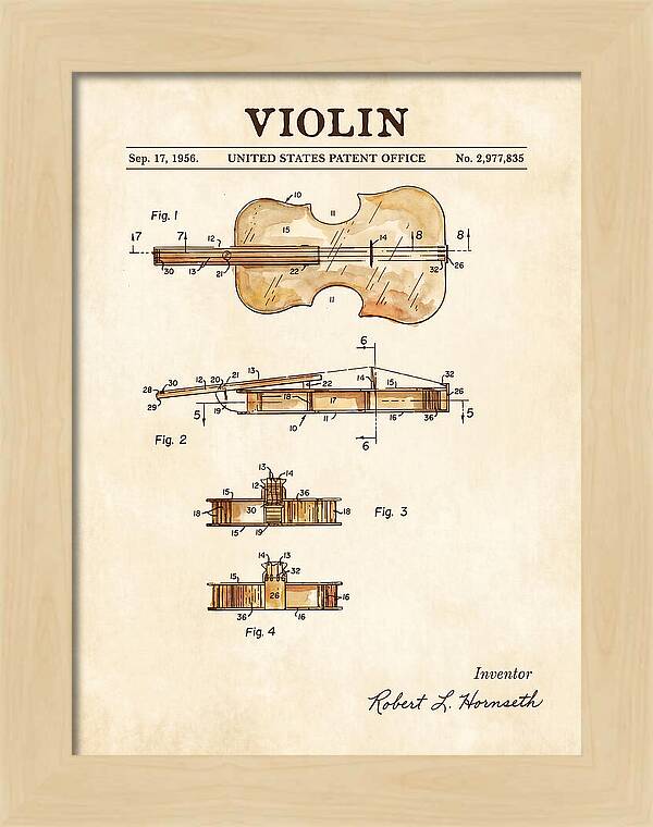 Violin Watercolor Patent Us2977835a