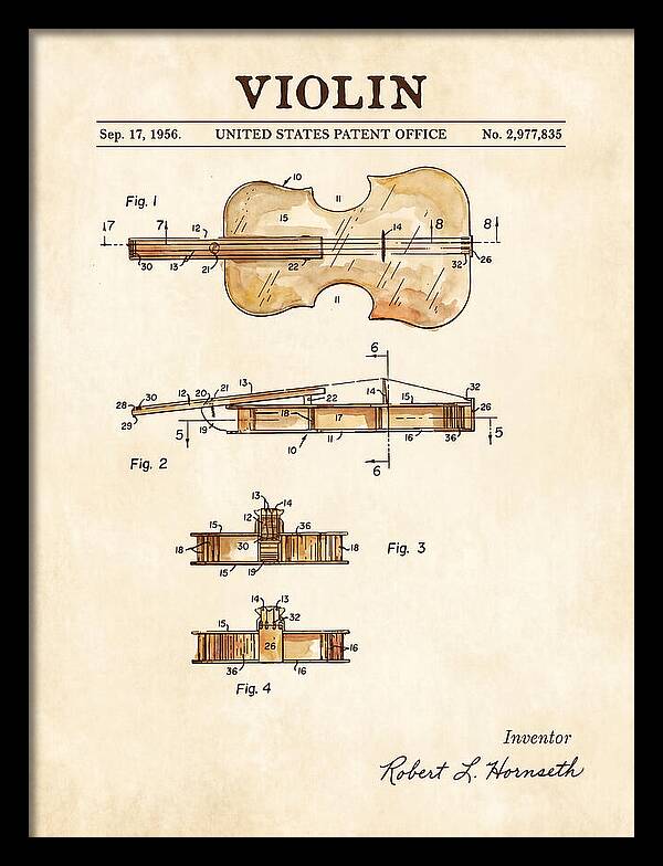 Violin Watercolor Patent Us2977835a