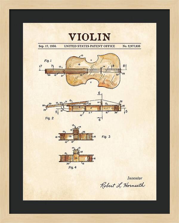 Violin Watercolor Patent Us2977835a