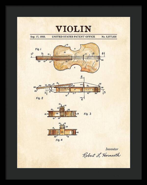 Violin Watercolor Patent Us2977835a