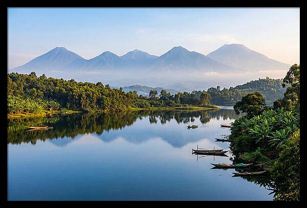 Virunga Mountains Reflected In Lake Kivu