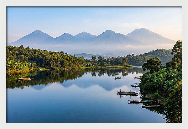 Virunga Mountains Reflected In Lake Kivu