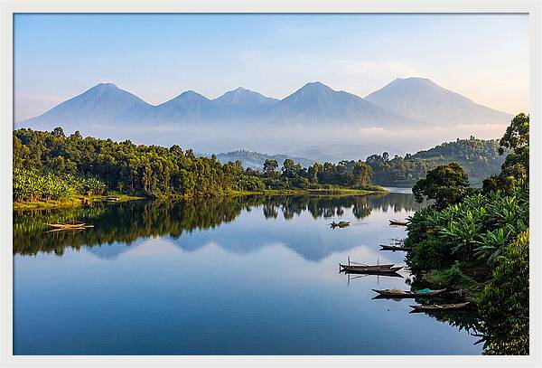 Virunga Mountains Reflected In Lake Kivu