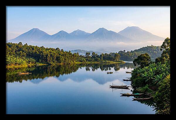 Virunga Mountains Reflected In Lake Kivu