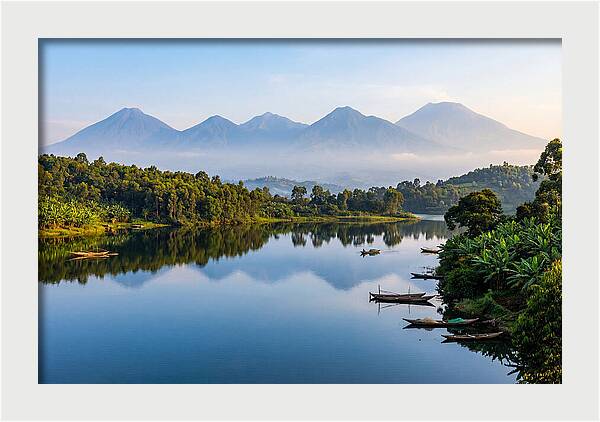 Virunga Mountains Reflected In Lake Kivu
