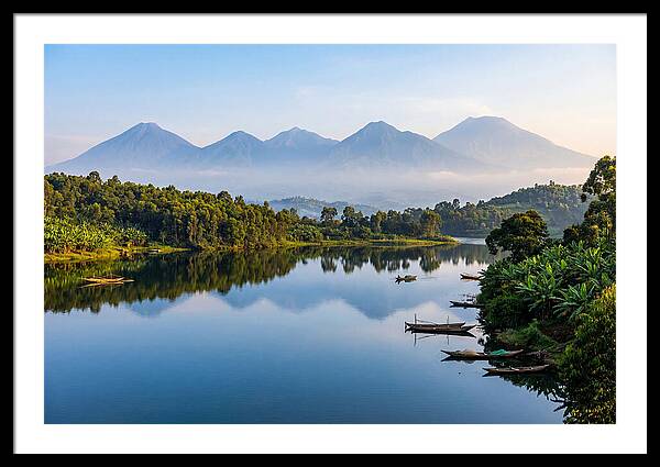 Virunga Mountains Reflected In Lake Kivu