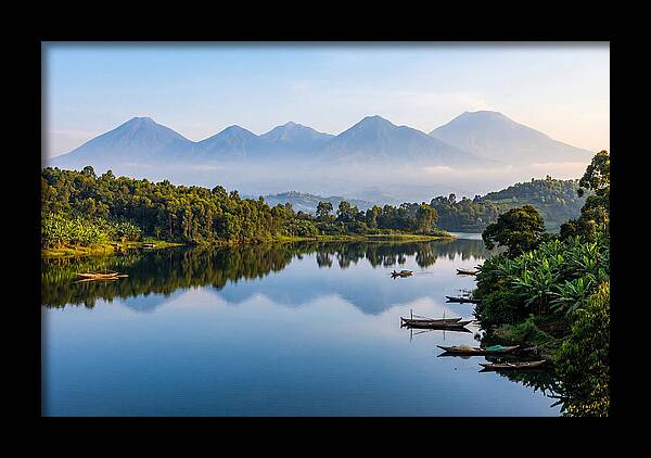 Virunga Mountains Reflected In Lake Kivu