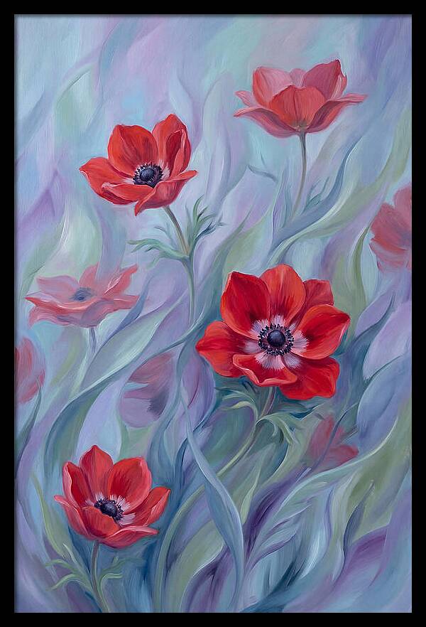 Vivid Red Anemones In Spring