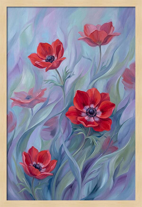 Vivid Red Anemones In Spring