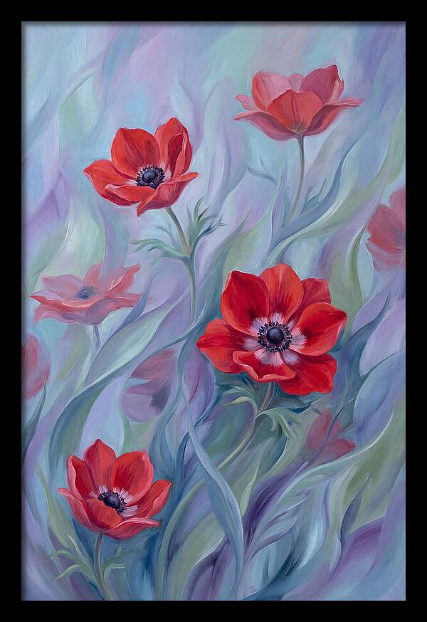 Vivid Red Anemones In Spring