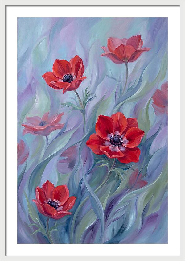 Vivid Red Anemones In Spring