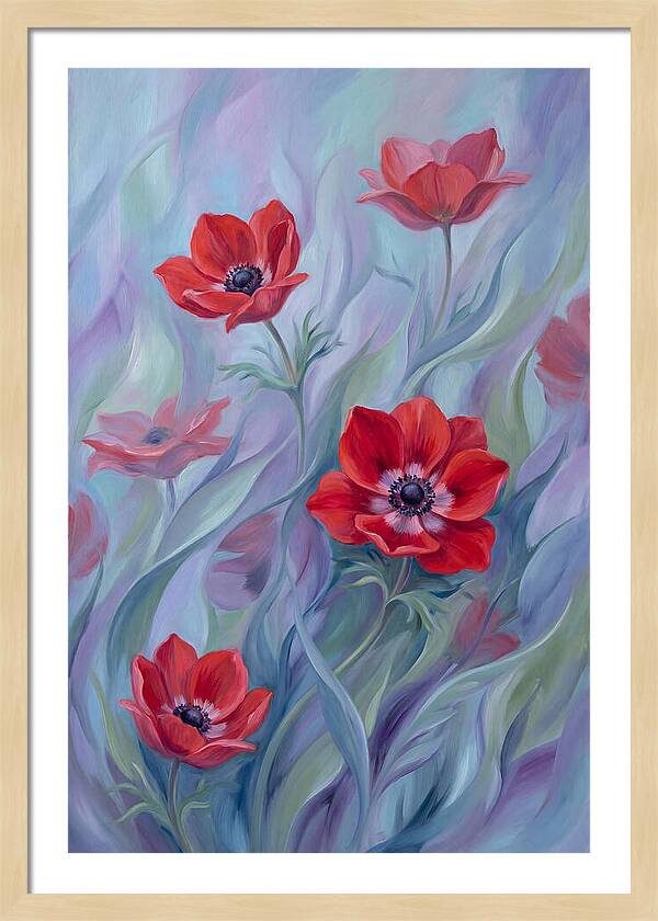 Vivid Red Anemones In Spring