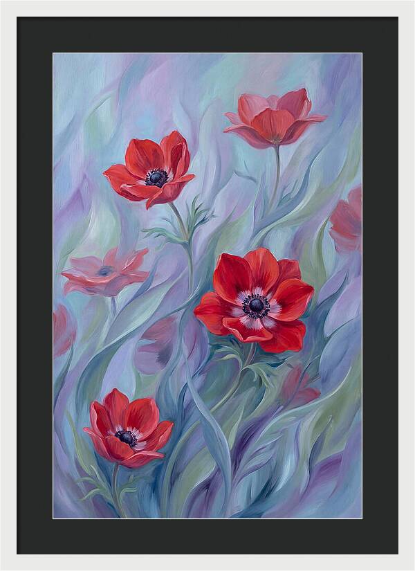 Vivid Red Anemones In Spring