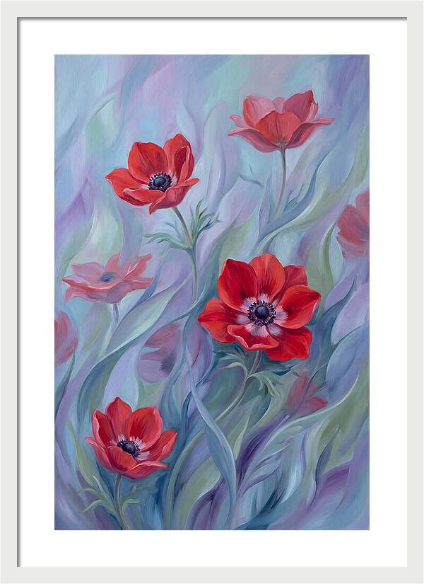 Vivid Red Anemones In Spring