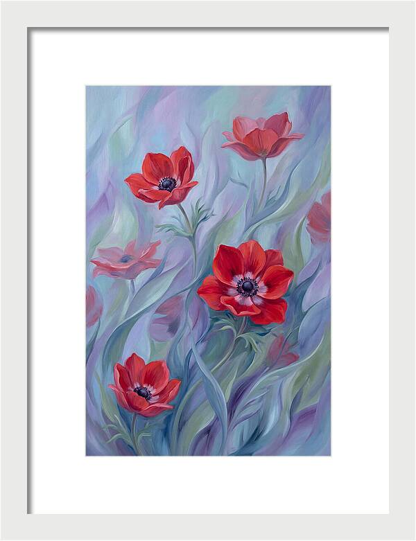 Vivid Red Anemones In Spring