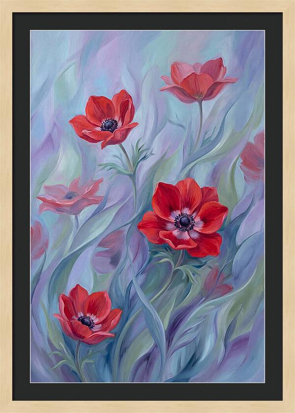 Vivid Red Anemones In Spring