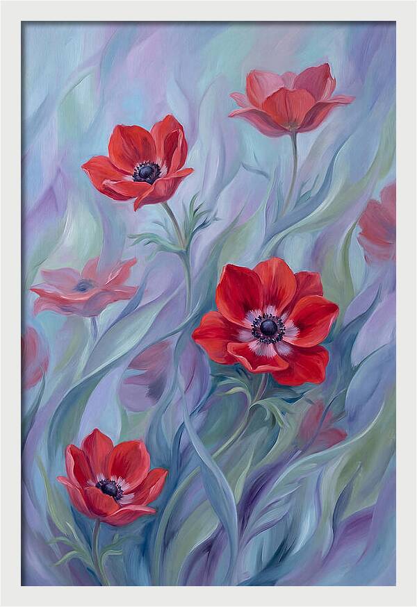 Vivid Red Anemones In Spring