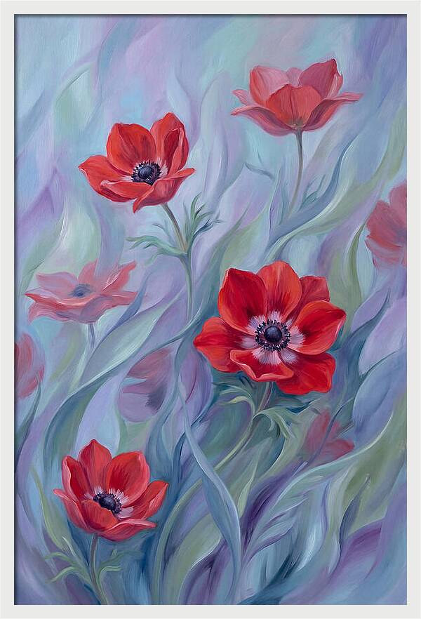 Vivid Red Anemones In Spring