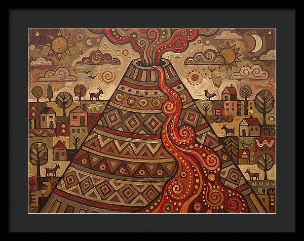 Volcanic Eruption In Folk Style