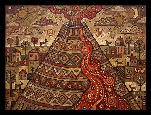 Volcanic Eruption In Folk Style