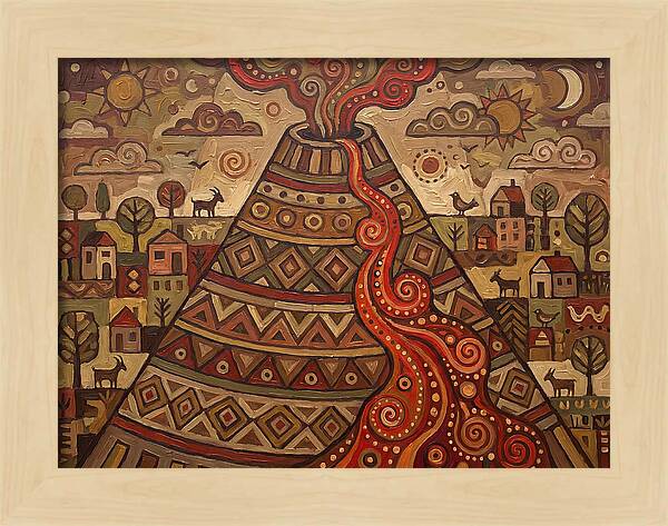 Volcanic Eruption In Folk Style