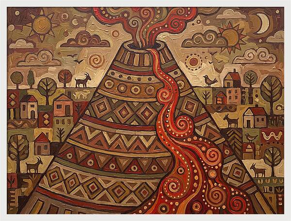 Volcanic Eruption In Folk Style