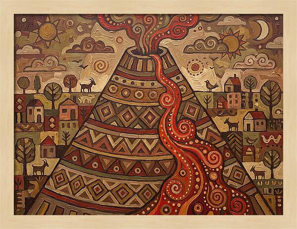 Volcanic Eruption In Folk Style