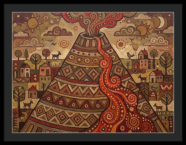 Volcanic Eruption In Folk Style